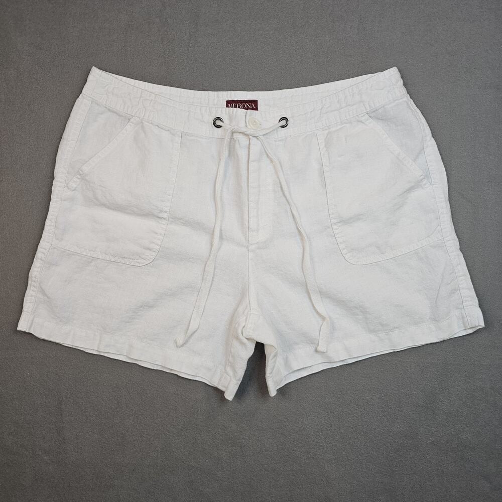 Womens 16W Merona White Linen Shorts Boho Spring Summer Beach Coverup